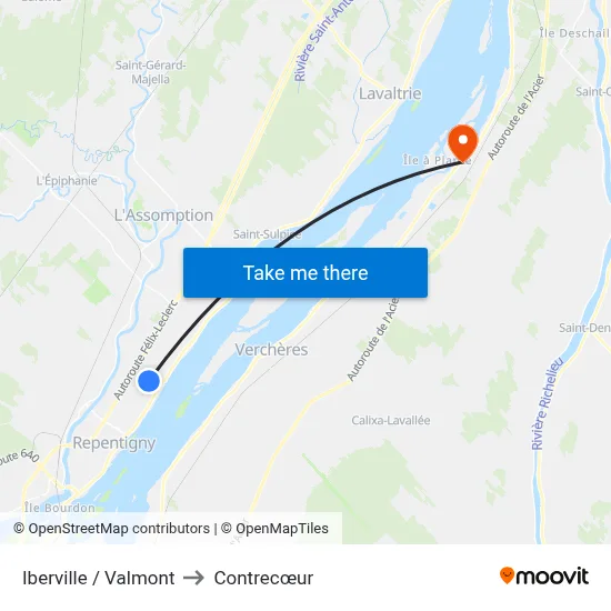 Iberville / Valmont to Contrecœur map