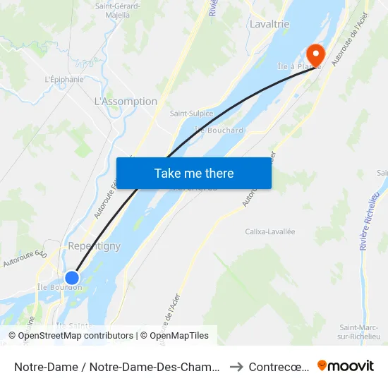 Notre-Dame / Notre-Dame-Des-Champs to Contrecœur map