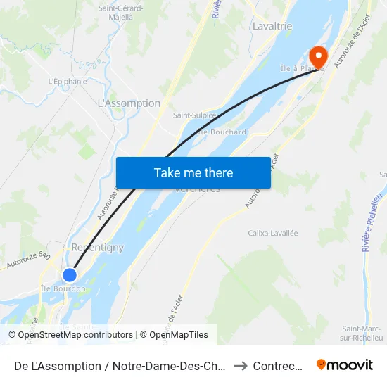 De L'Assomption / Notre-Dame-Des-Champs to Contrecœur map
