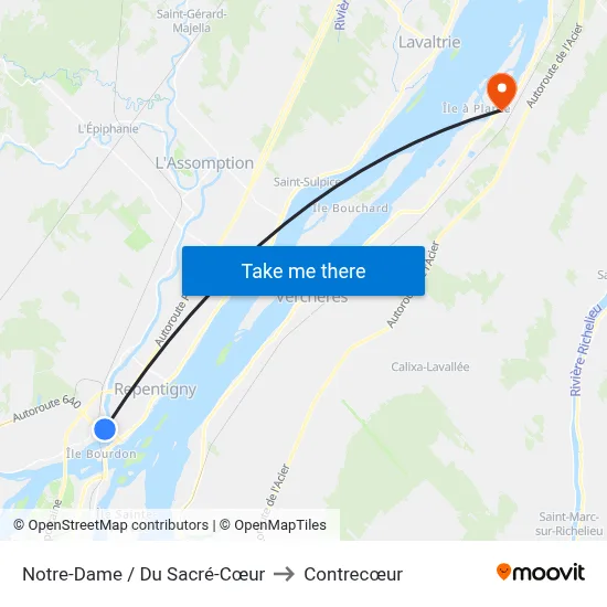 Notre-Dame / Du Sacré-Cœur to Contrecœur map
