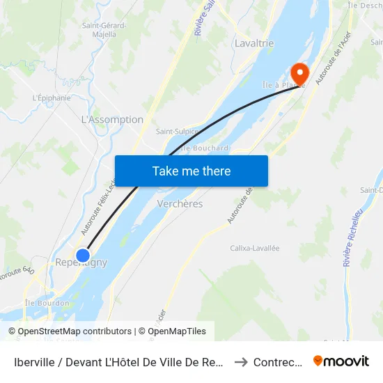Iberville / Devant L'Hôtel De Ville De Repentigny to Contrecœur map