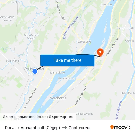 Dorval / Archambault (Cégep) to Contrecœur map