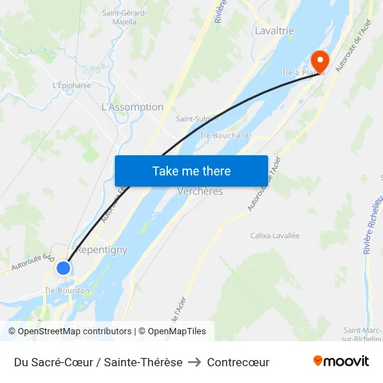 Du Sacré-Cœur / Sainte-Thérèse to Contrecœur map