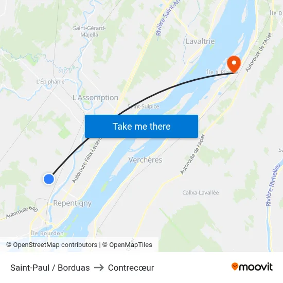 Saint-Paul / Borduas to Contrecœur map