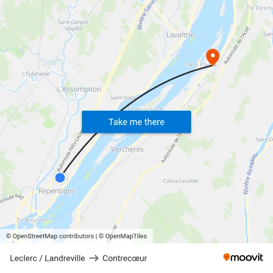 Leclerc / Landreville to Contrecœur map