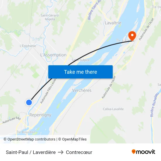 Saint-Paul / Laverdière to Contrecœur map