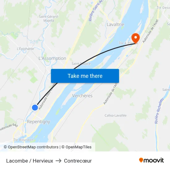 Lacombe / Hervieux to Contrecœur map