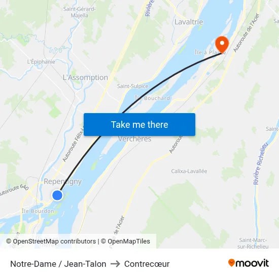 Notre-Dame / Jean-Talon to Contrecœur map