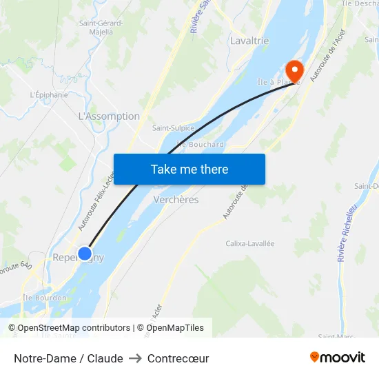 Notre-Dame / Claude to Contrecœur map