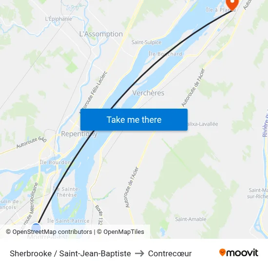 Sherbrooke / Saint-Jean-Baptiste to Contrecœur map
