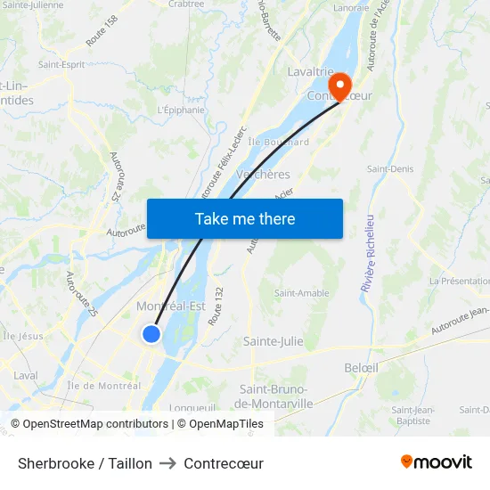 Sherbrooke / Taillon to Contrecœur map