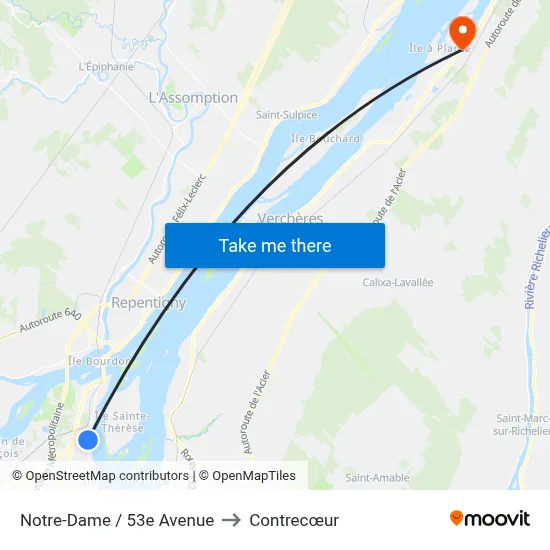 Notre-Dame / 53e Avenue to Contrecœur map
