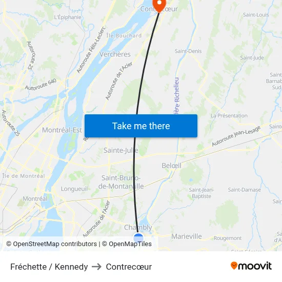 Fréchette / Kennedy to Contrecœur map