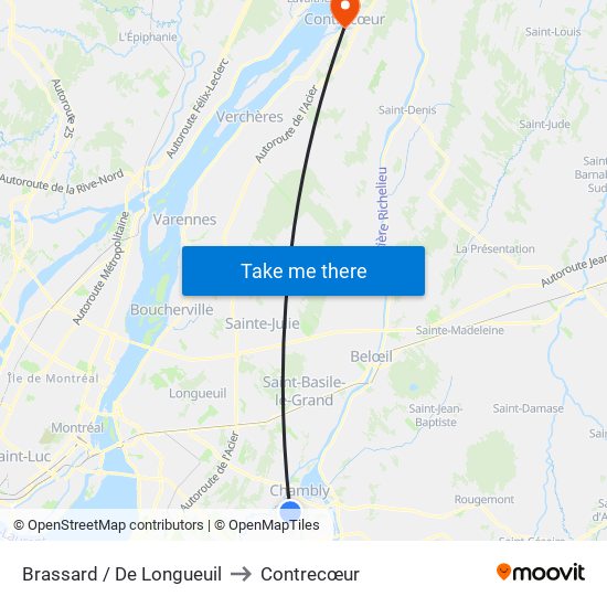 Brassard / De Longueuil to Contrecœur map