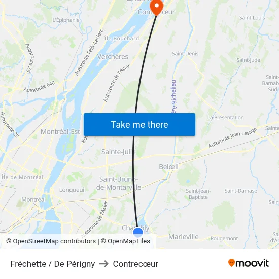 Fréchette / De Périgny to Contrecœur map