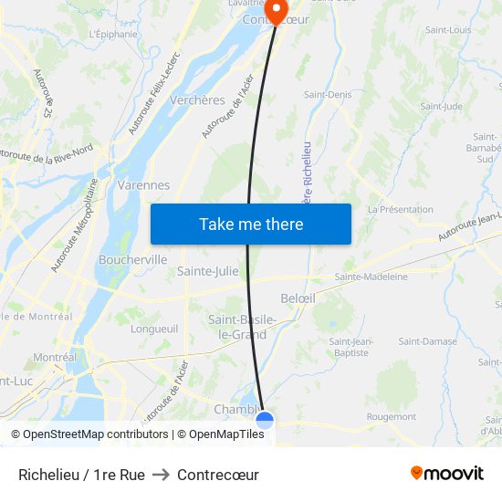 Richelieu / 1re Rue to Contrecœur map