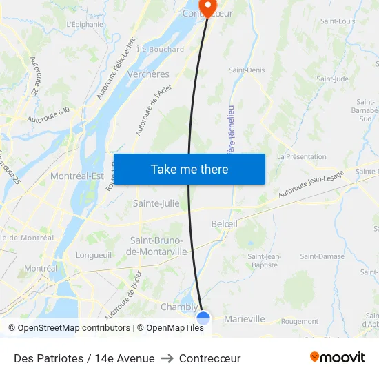 Des Patriotes / 14e Avenue to Contrecœur map