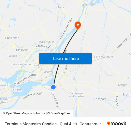 Terminus Montcalm-Candiac - Quai 4 to Contrecœur map