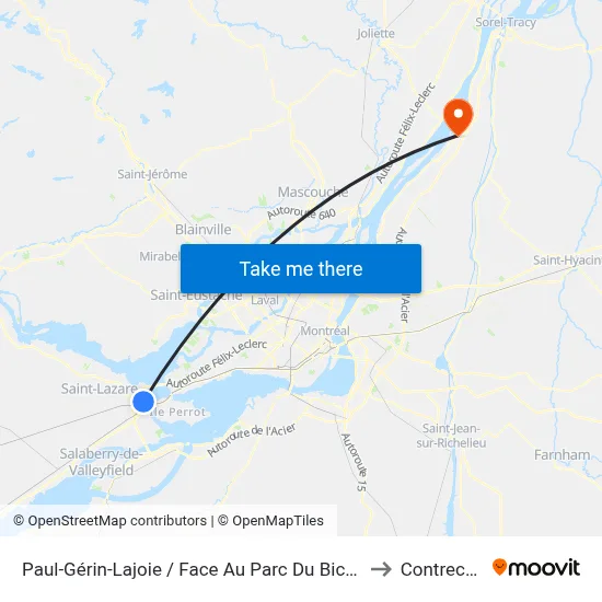 Paul-Gérin-Lajoie / Face Au Parc Du Bicentenaire to Contrecœur map
