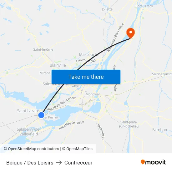 Béique / Des Loisirs to Contrecœur map