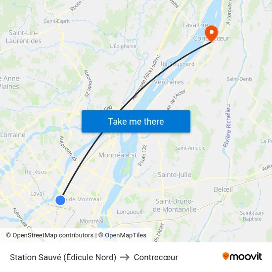 Station Sauvé (Édicule Nord) to Contrecœur map