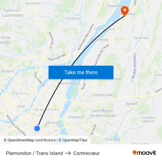Plamondon / Trans Island to Contrecœur map