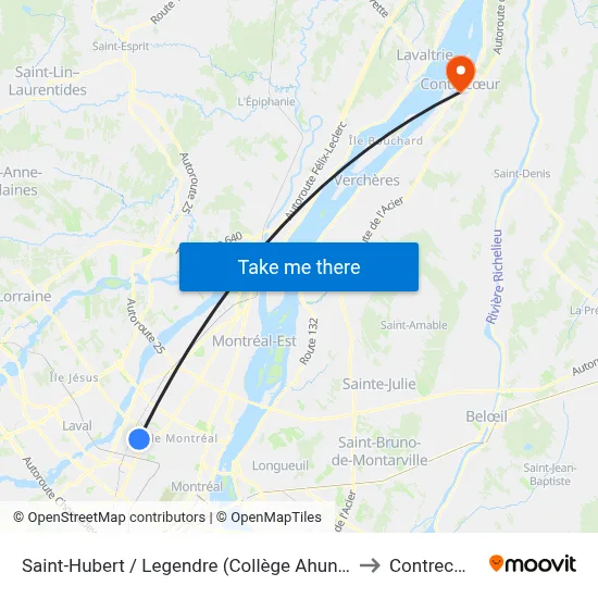 Saint-Hubert / Legendre (Collège Ahuntsic) to Contrecœur map