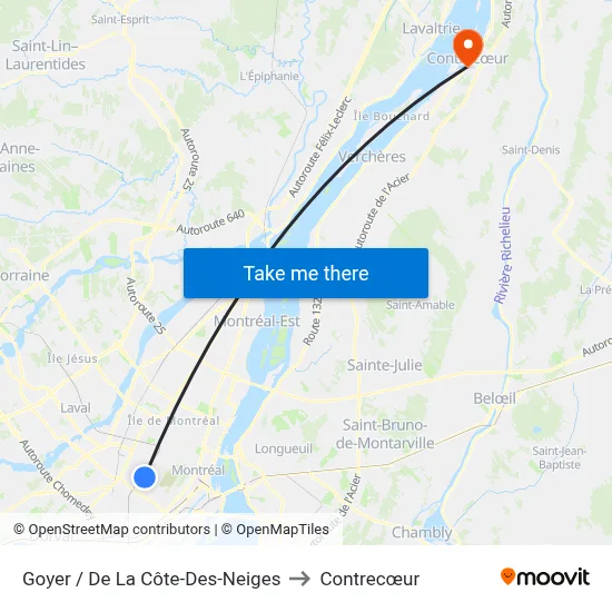 Goyer / De La Côte-Des-Neiges to Contrecœur map