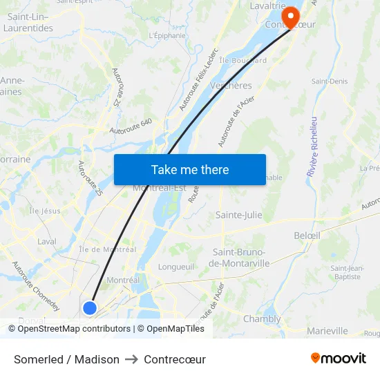 Somerled / Madison to Contrecœur map
