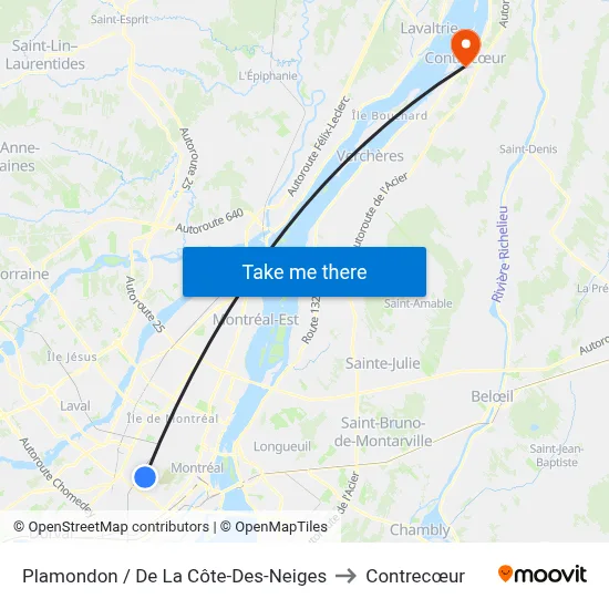 Plamondon / De La Côte-Des-Neiges to Contrecœur map
