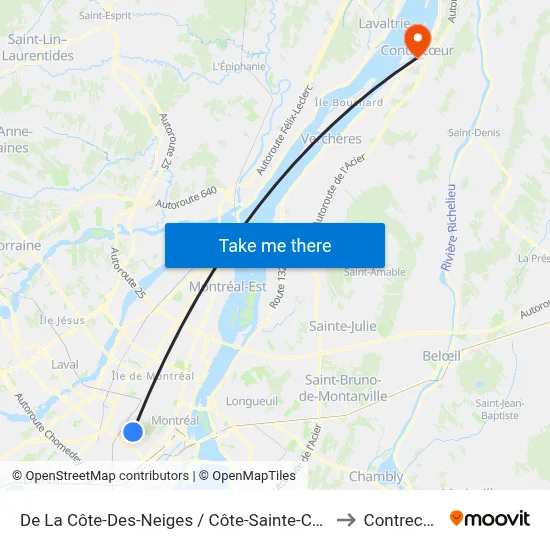 De La Côte-Des-Neiges / Côte-Sainte-Catherine to Contrecœur map