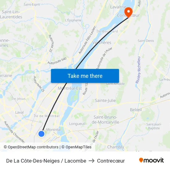 De La Côte-Des-Neiges / Lacombe to Contrecœur map