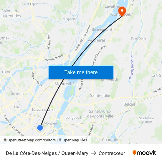 De La Côte-Des-Neiges / Queen-Mary to Contrecœur map