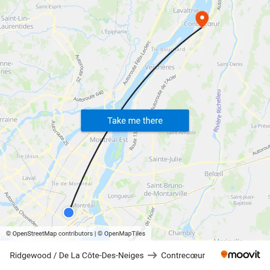 Ridgewood / De La Côte-Des-Neiges to Contrecœur map