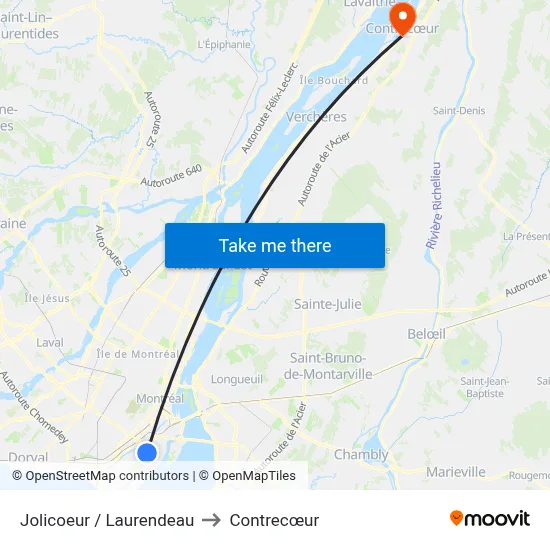 Jolicoeur / Laurendeau to Contrecœur map