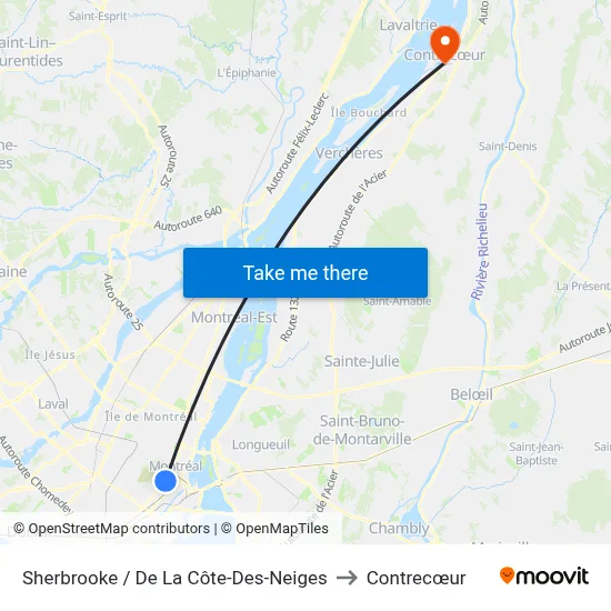 Sherbrooke / De La Côte-Des-Neiges to Contrecœur map