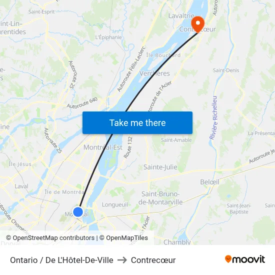 Ontario / De L'Hôtel-De-Ville to Contrecœur map