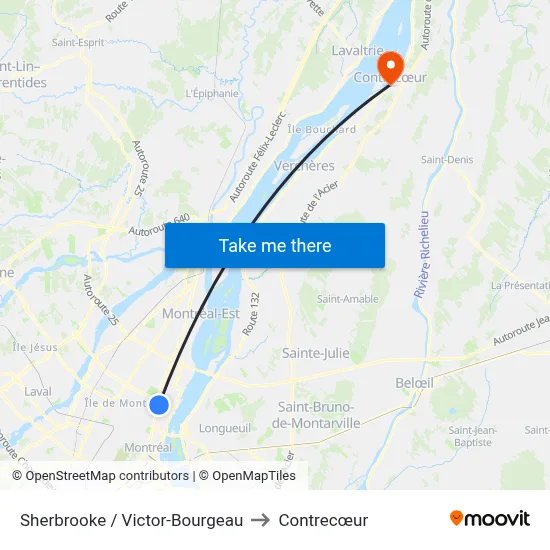 Sherbrooke / Victor-Bourgeau to Contrecœur map