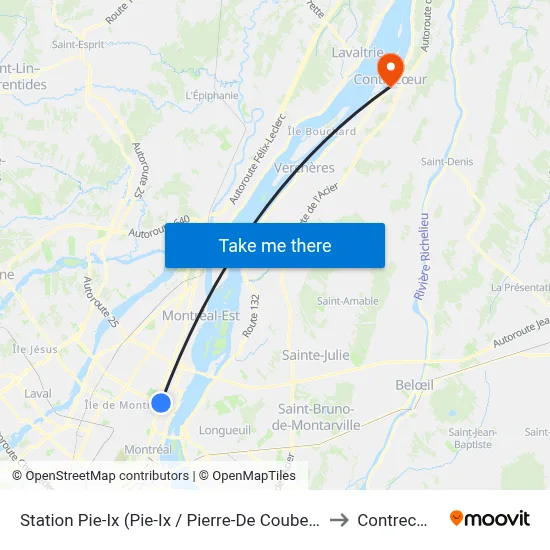 Station Pie-Ix (Pie-Ix / Pierre-De Coubertin) to Contrecœur map