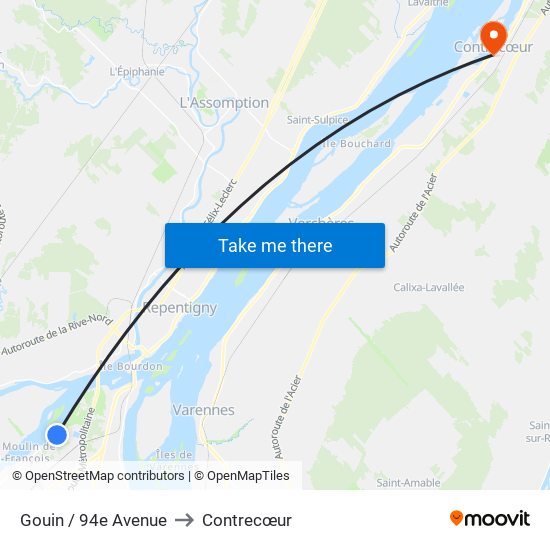 Gouin / 94e Avenue to Contrecœur map