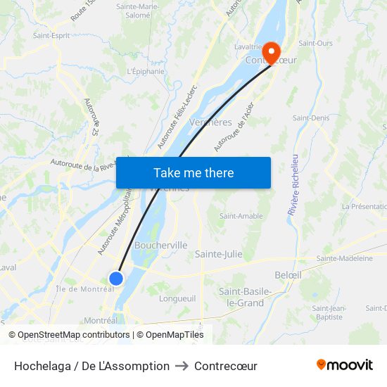 Hochelaga / De L'Assomption to Contrecœur map