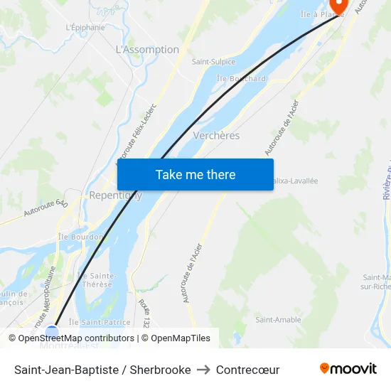 Saint-Jean-Baptiste / Sherbrooke to Contrecœur map