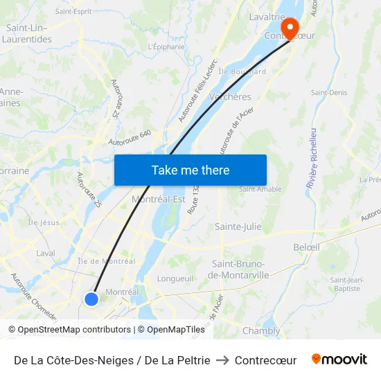 De La Côte-Des-Neiges / De La Peltrie to Contrecœur map