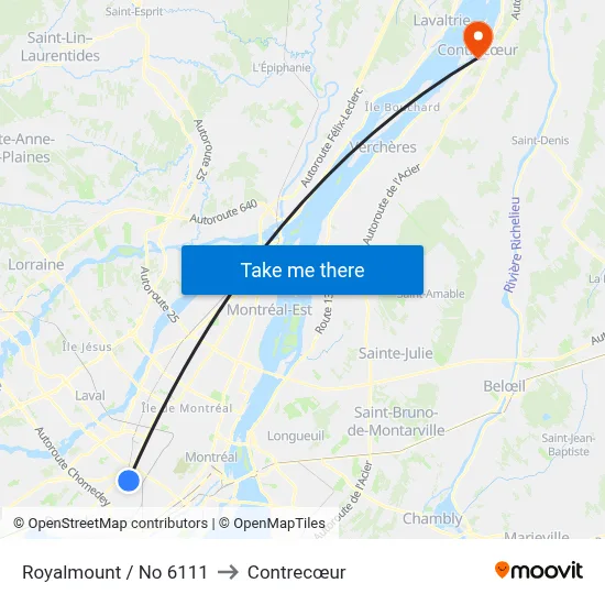 Royalmount / No 6111 to Contrecœur map