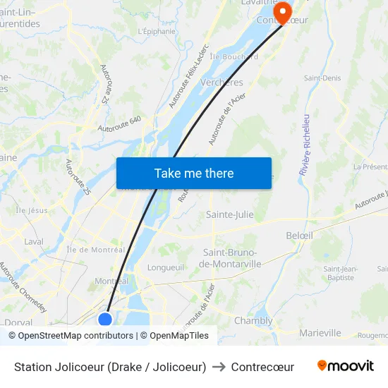 Station Jolicoeur (Drake / Jolicoeur) to Contrecœur map