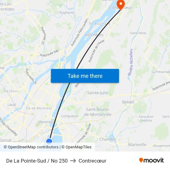 De La Pointe-Sud / No 250 to Contrecœur map
