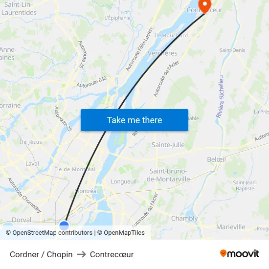 Cordner / Chopin to Contrecœur map