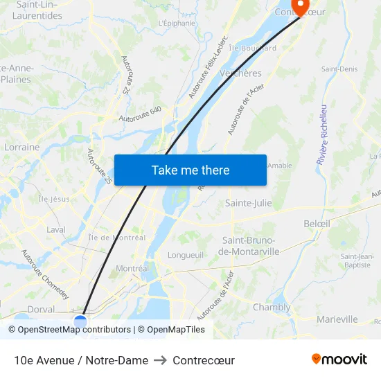 10e Avenue / Notre-Dame to Contrecœur map