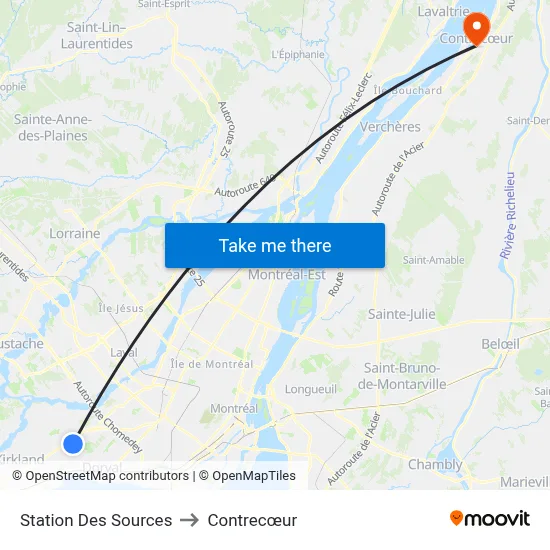 Station Des Sources to Contrecœur map