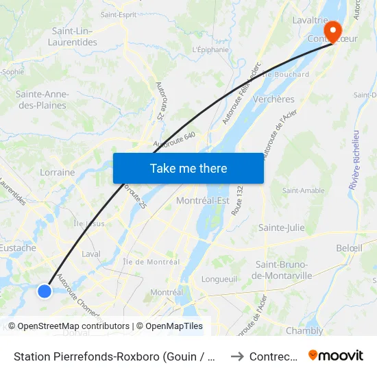 Station Pierrefonds-Roxboro (Gouin / Meighen) to Contrecœur map
